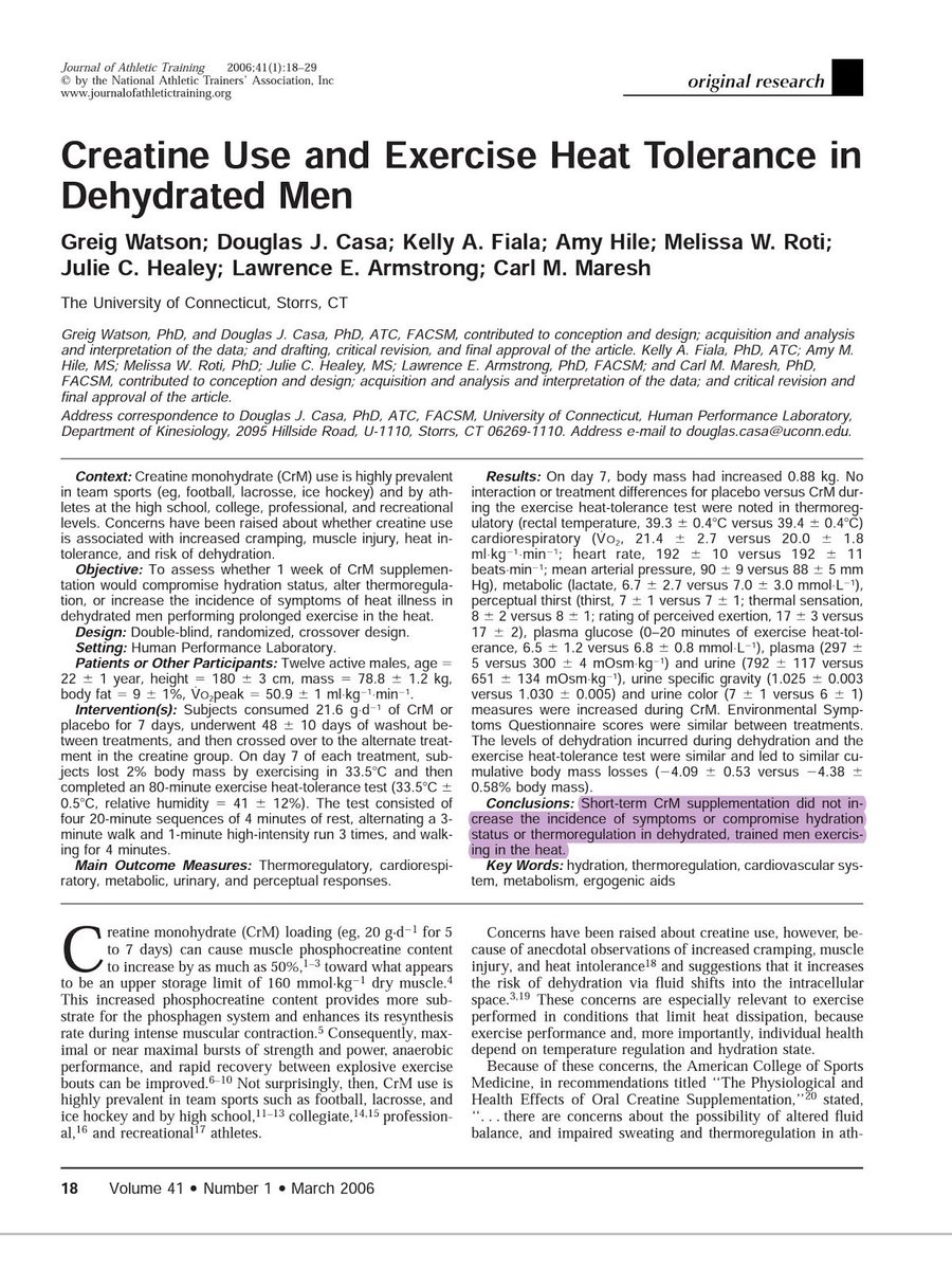0:48:51“There's been some great research by Rick Kreider...They actually showed the complete opposite, that creatine prevented muscle cramps, the opposite from a dehydration perspective.” https://pubmed.ncbi.nlm.nih.gov/14608430/&nbsp;