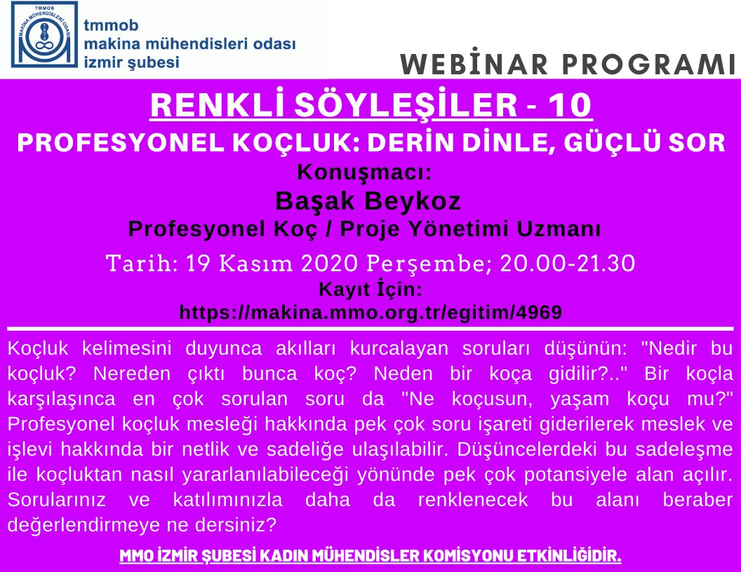 necmi_v's tweet photo. Şubemiz Kadın Mühendisler Komisyonu etkinliğinde buluşalım. 
"Profesyonel Koçluk: Derin Dinle, Güçlü Sor"
Kayıt İçin: https://t.co/BbLU6byBQ4
#koçluk https://t.co/4q3dZ8pTGq