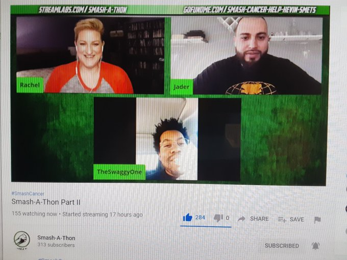 haskell420's tweet photo. #SundayThoughts Join Hour 24 of the EPIC 24 hour-Plus #SmashAThon #CancerAwareness #CharityStream as @TheSchmoedown Community Celebrates & Unite for one of our own #TheSmasher, @kevsmets! Up next is @RMSilvestrini @Infamousj13 & @TheSwaggyBlerd !!!!!!! https://t.co/cq4JX3u9jV
