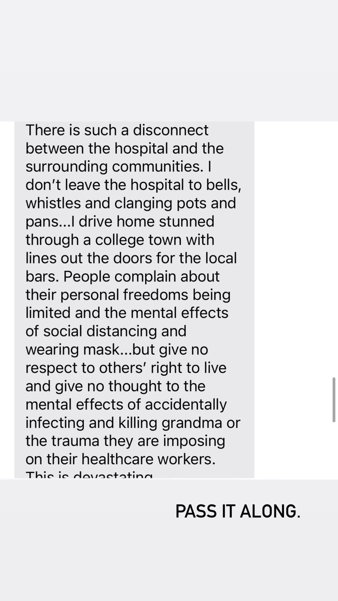 So <a href="/MsJuneDiane/">June Diane Raphael</a> and I have a friend who is a doctor not in the coastal parts of this country and this is what she said about what’s going on in her hospital. #WearAMask (share it who needs it)