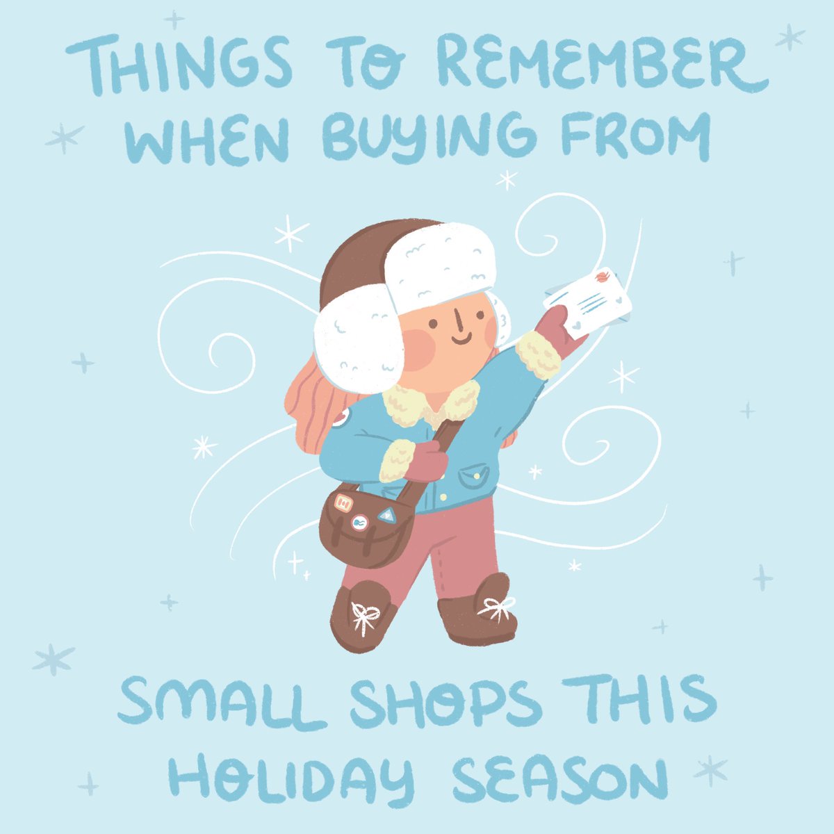 I made a few graphics as a reminder to be kind to small businesses and independent artists this season (a thread)