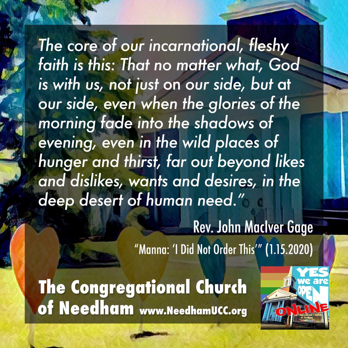 needhamucc's tweet photo. Watch the full sermon from Rev. @therealjohngage @needhamucc #unitedchurchofchrist about #gratitude for the hard stuff, "Manna: 'I Did Not Order This'," at https://t.co/TlPbI4j5oO https://t.co/TRjgxd0AX8