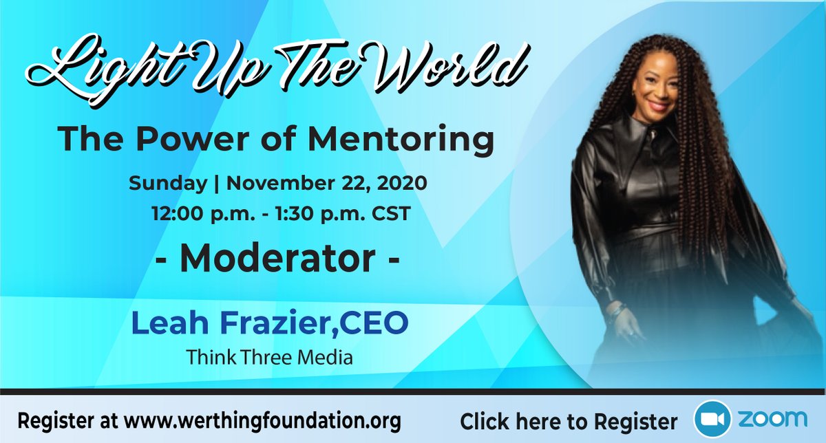 Werthingfdn's tweet photo. Every great event should have an amazing MC!  We have one.... yes, @TheLeahFrazier will serve as our Moderator!  Please register for this FREE event.  I promise, you don't want to miss it.  #mentorshipmatters #fromcollegetocareer #mentorsformentees #globalmentoringconversation https://t.co/bjs7jXjcft
