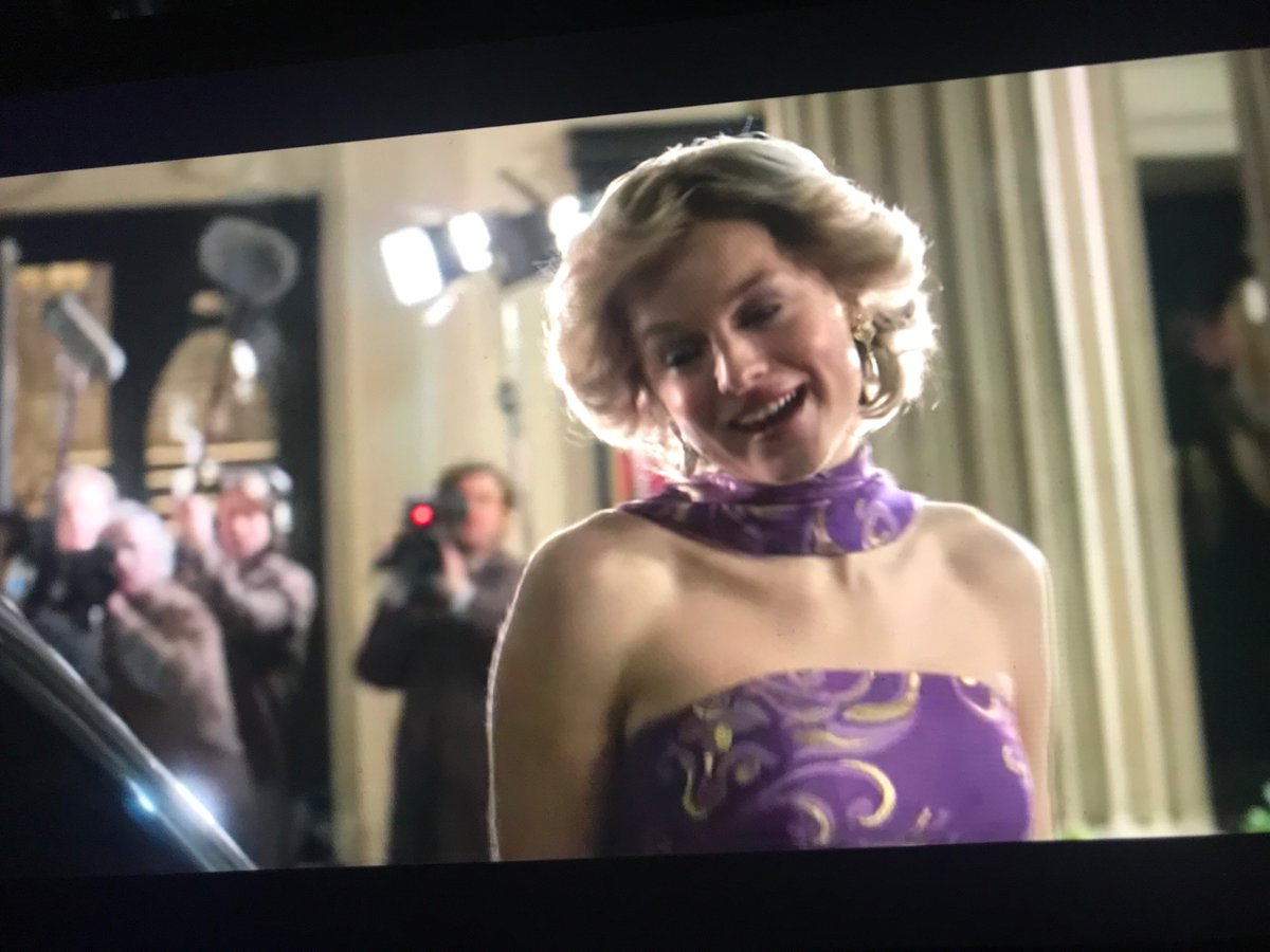 This dress looks like it was based roughly on a Murray Arbeid she wore to a gala a few weeks prior and the pale blue chiffon Catherine Walker. She actually wore this white dress to the factual version of this event