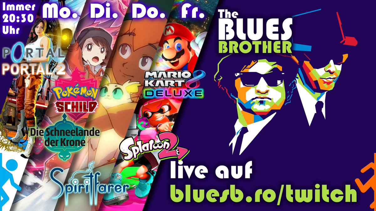 BluesBroStreams's tweet photo. Der #Streamplan für diese Woche! Dieses mal mit:
Montag 20:30Uhr: #Portal und #Portal2!
Dienstag 20:30Uhr: #Pokemon Schild Schneelande der Krone #DLCONLINE
Mittwoch: /
Donnerstag 20:30Uhr: #Spiritfarer
Freitag 20:30Uhr: #Multiplayer Action mit #MK8DX und #Splatoon2 https://t.co/WgevBpkmbo