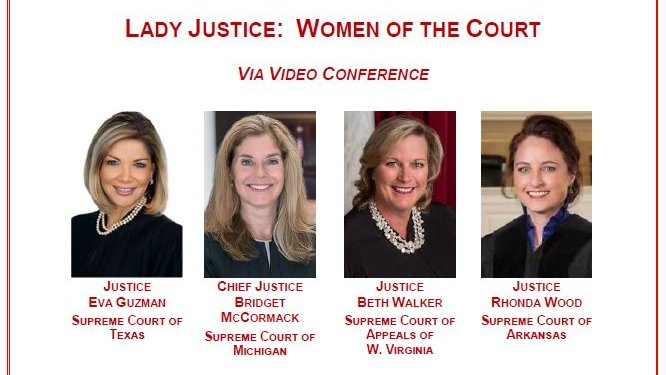 This Thursday at 5:15, we'll hear from Justices of the Supreme Cts of four states—@JusticeGuzman, @BridgetMaryMc, @bethwalkr, & @JudgeRhondaWood—about oral advocacy & their groundbreaking podcast @LadyJusticePodc! To register, email Pam (TACTAS members) or send your email via DM.