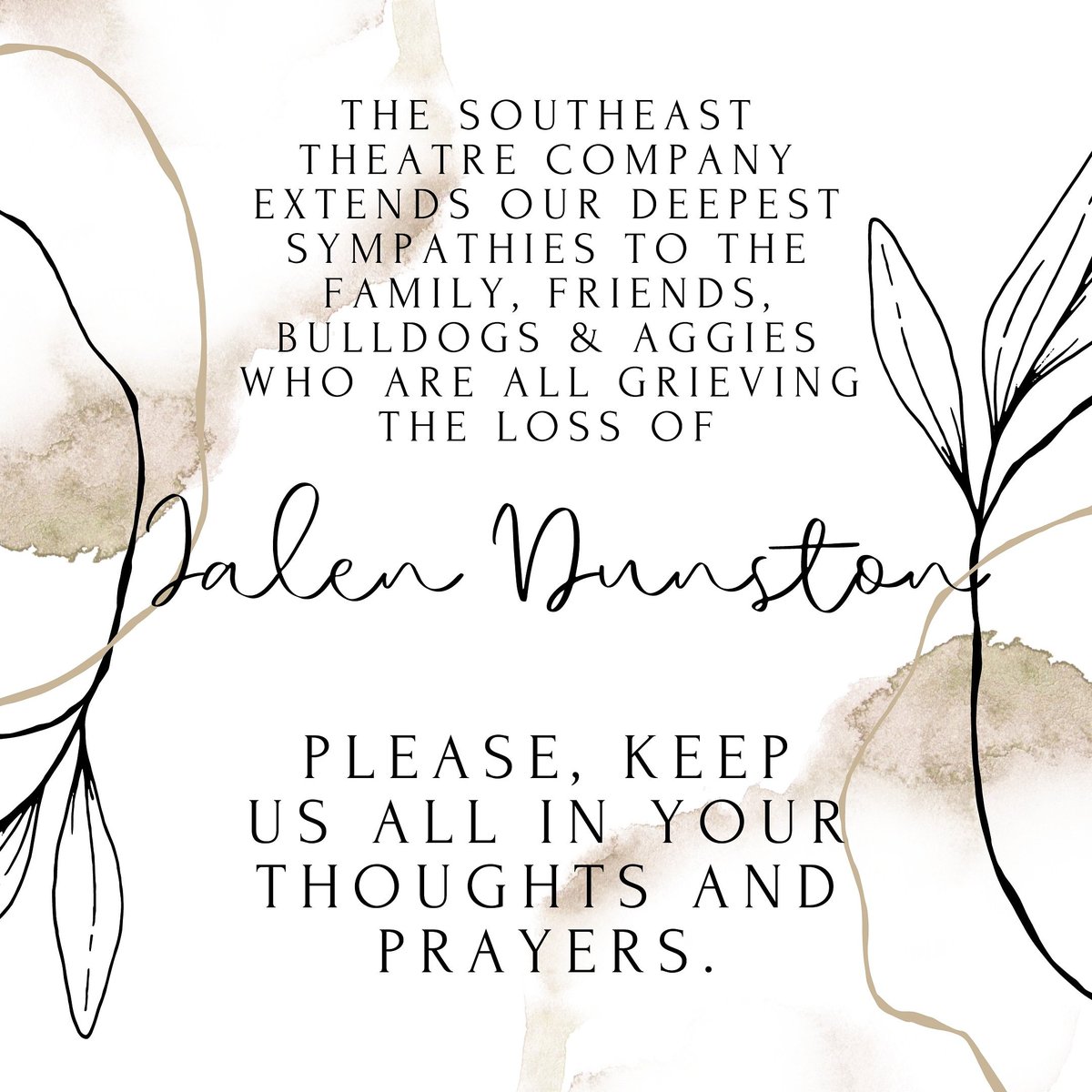 STechtheatre's tweet photo. We are deeply saddened by the loss of a wonderful young man &amp; join our hearts to all who are grieving the loss of Jalen Dunston.
#tooyoungtodie #alwaysabulldog #Restinpower https://t.co/1MzfEOkggG