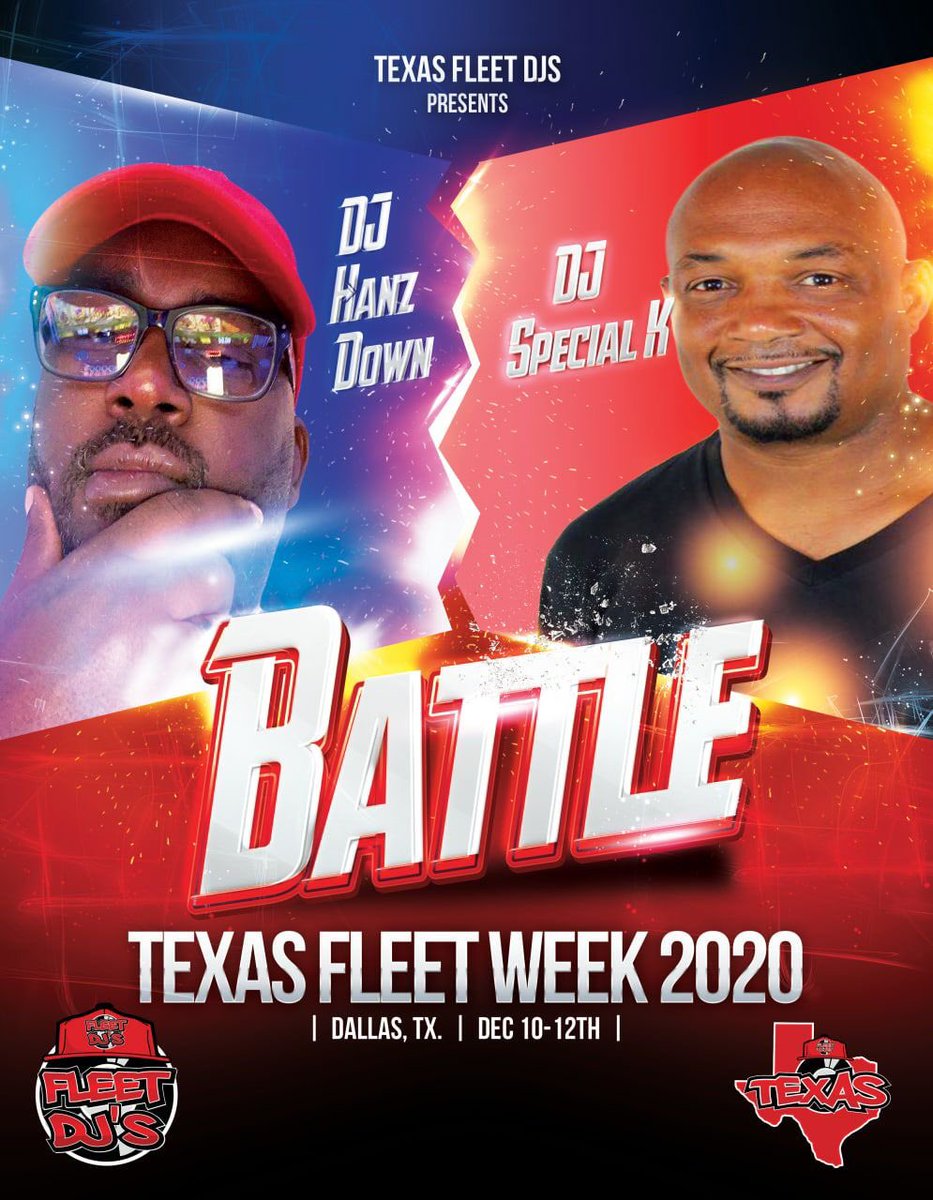 texasfleetdjs's tweet photo. Texas Fleet Week 2020 Dj Battles 🔥🔥

DJ Hanzdown Vs. DJ Special K

The @TexasFleetDjs 8th Annual Toy Drive &amp; Battle League!!
.
Dec 10-12th. Dallas Tx.
Benefitting Union Gospel Mission
.
@FLEETDJS 
#FleetDjs #TexasFleetDjs #FleetWeek2020 #ToyDrive #Dallas https://t.co/sQbrqwIX6L
