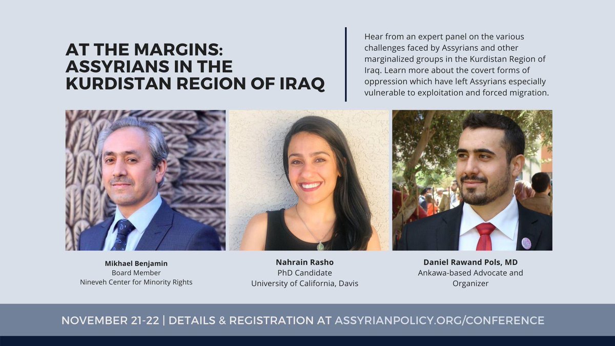 Hear from a panel of experts about land theft and other challenges facing Assyrians in the Kurdistan Region of Iraq at our conference on Nov. 21-22. Details and registration at  http://assyrianpolicy.org/conference .