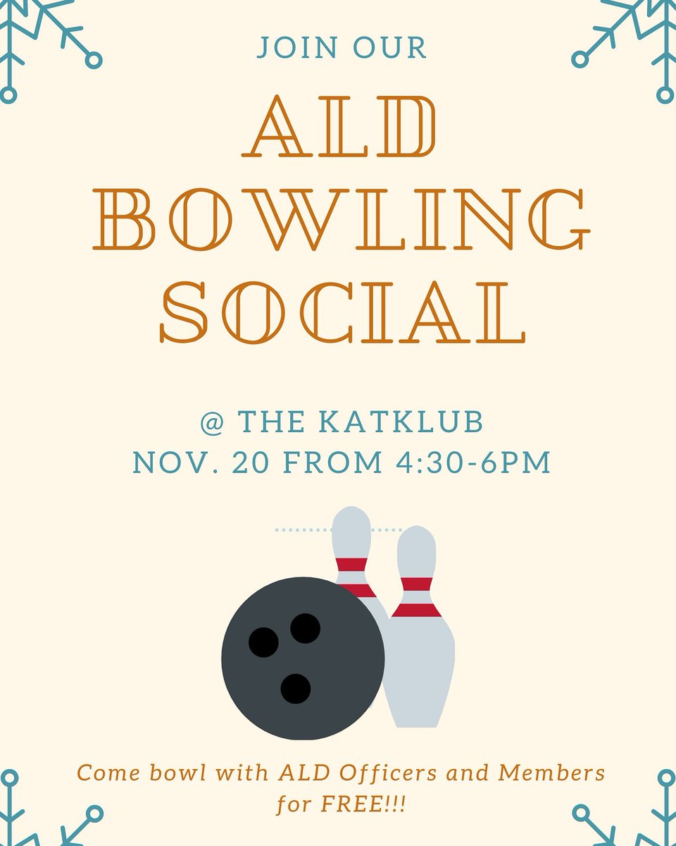 shsu_ALD's tweet photo. We are having a social this Friday Nov. 20th. Join us for some fun bowling! https://t.co/dybGkJAA4F