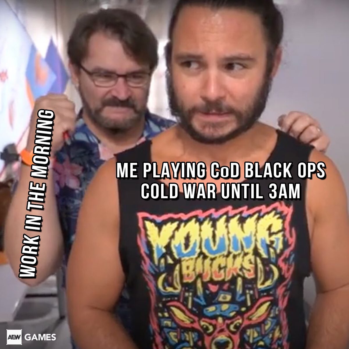 AEWGames's tweet photo. Why do I keep doing this to myself?

#AEWGames @AEW @tonyschiavone24 @youngbucks https://t.co/ff872u8Ybg