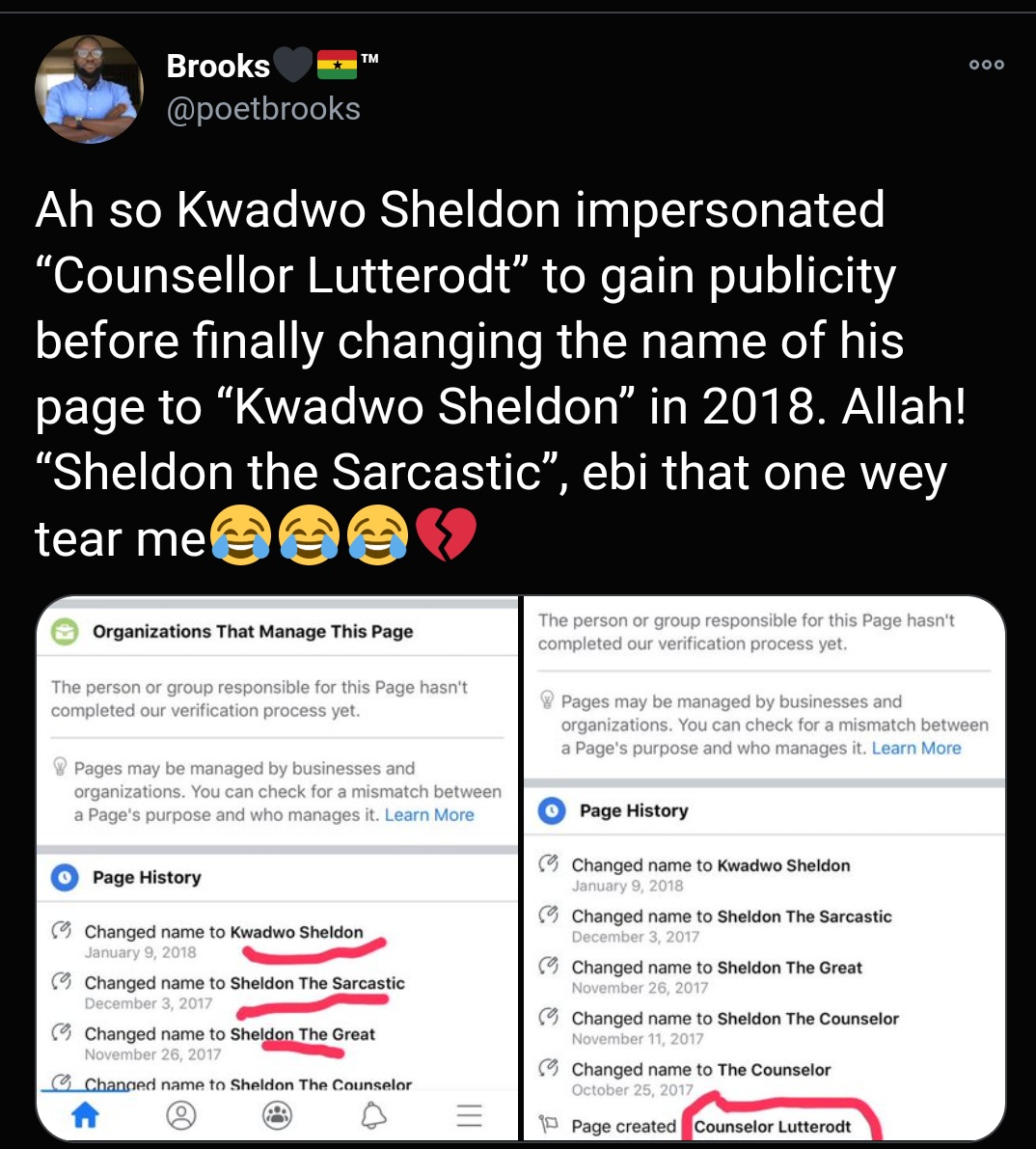 7. Twitter for CIA, PoetBrooks, had something to say about Teacher Kwadwo and Kwadwo Sheldon's beef and it didn't favour Kwadwo Sheldon.Omoh catfish lives matter