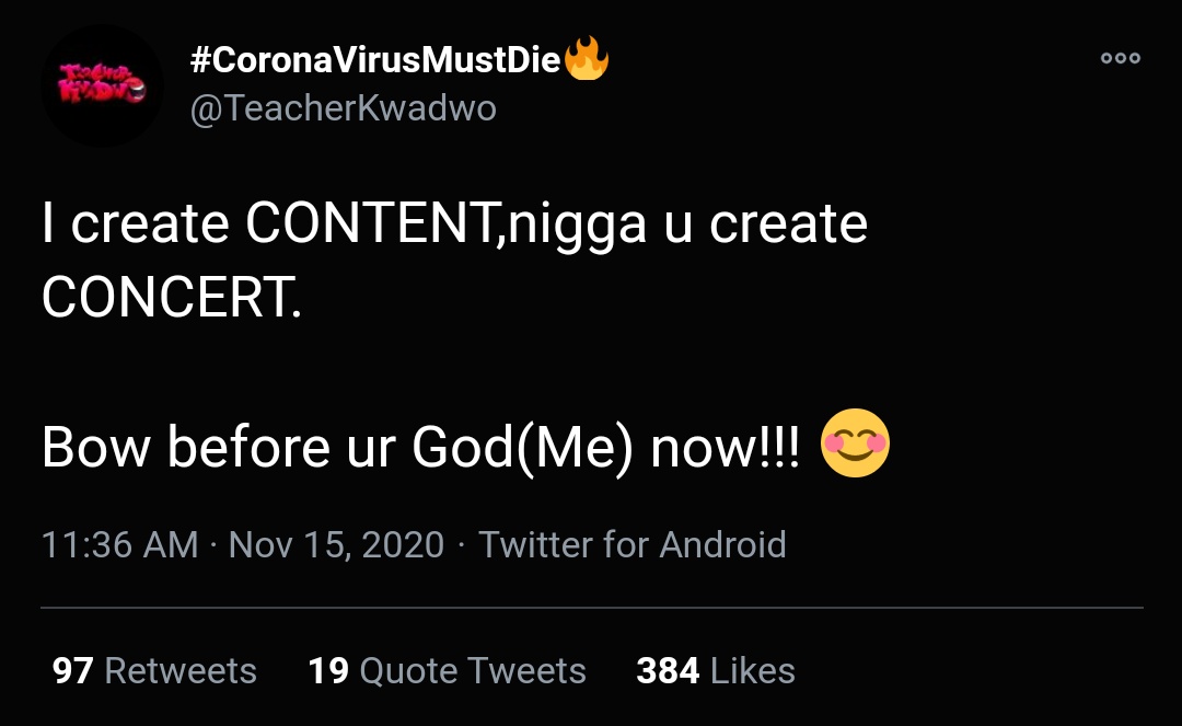 4. Award My Niggarrr Award!!!!!A typical "Facebook Boy" Teacher Kwadwo, after winning content creator of the year, dedicated his time and page to troll Kwadwo Sheldon till Kwadwo Sheldon became emotional and blocked him. Wahala for who no dey win awards