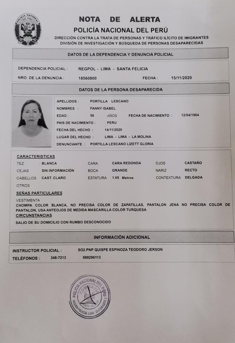 GzegarraM's tweet photo. Una desaparecida que no está en las listas que circulan.... (la familia no está segura si fue a la marcha) RT por favor https://t.co/uiN3tdmUmj