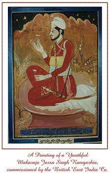 In fact, Jassa Singh resolved to get his jatha of Sikhs employment with Adina Beg, with military jobs including revneue collection, over alloted land. Jassa Singh provided economic stability and political security.  Painting of Jassa Singh commissioned by the British EIC.