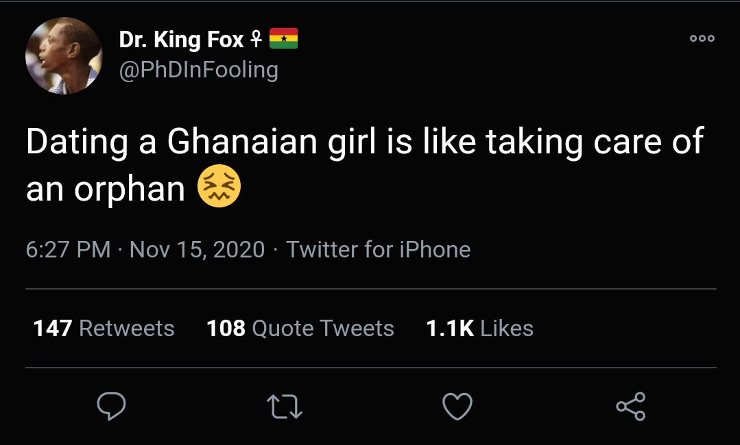 14. This tweet from Dr King Fox really made a lot of people mad because it was seen as disrespectful and insensitive to Ghanaian girls and orphans.