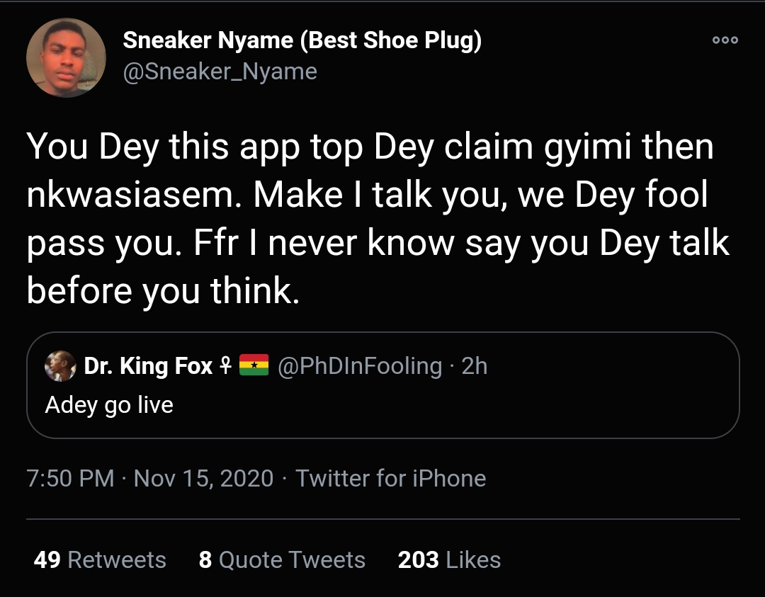 17. Sneaker Nyame Vs Dr King FoxSneaker Nyame quoted King Fox saying he should respect himself and pay attention to what he tweets. Fox replied with he doesn't have time for someone who doesn't own a shop and uses his capital to promote his business. This matter never settle
