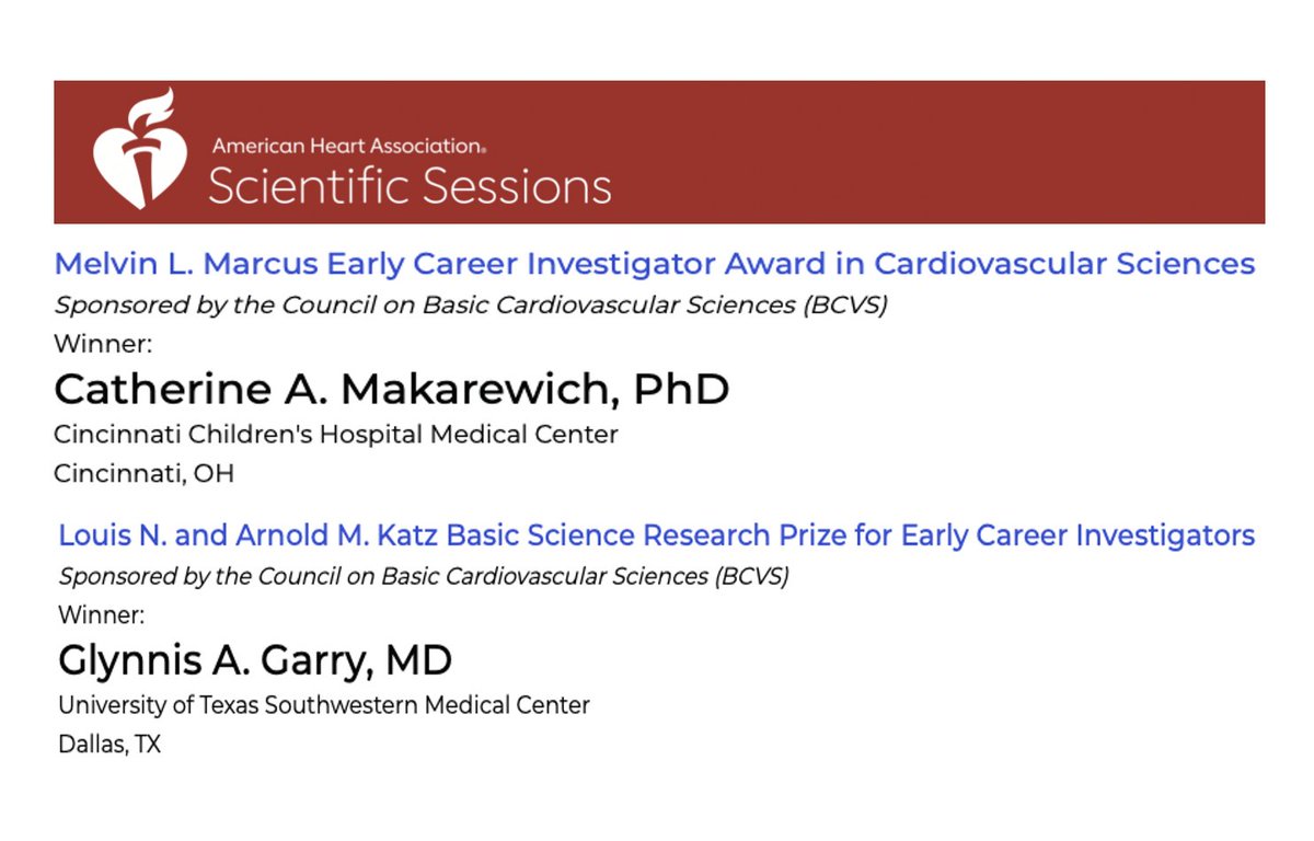 CatMak23's tweet photo. I am beyond honored to share the stage w/ fellow @lab_olson member @glynnis_garry as recipients of the 2020 AHA @BCVSearlyCareer awards. I wish we could all be together in Dallas for #AHASessions...I heard the #BCVS entertainment was going to include a @Transactivator concert! https://t.co/JCM277tsRQ