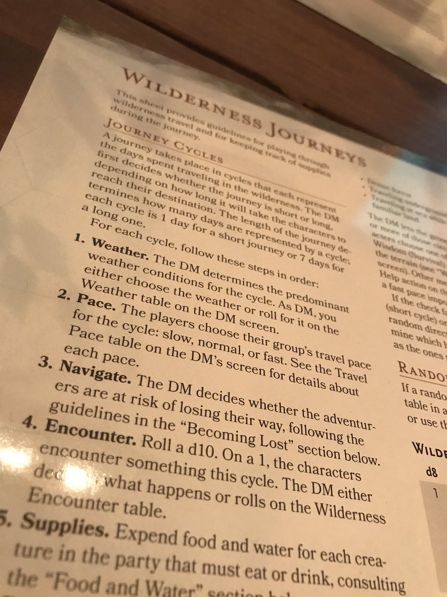 We also get 5 glossy double sided pages. Wilderness Chases, double sided hex map, Actions in Combat, Wilderness Journey rules, Supply Tracker. Some of these have the hex map on the flip side.
