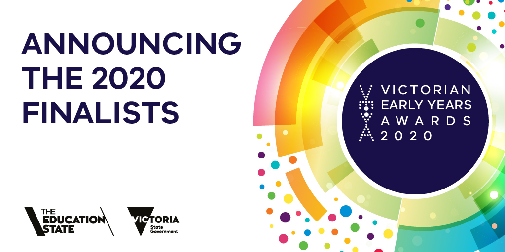 VicGovDE's tweet photo. Announcing the Victorian Early Years Awards finalists for 2020! #VEYA recognises, rewards and celebrates people, programs and services in the #earlychildhood sector. Winners will be announced 25 November. Read about our finalists: https://t.co/EamB5aoqmE https://t.co/RHLfhbL3QC