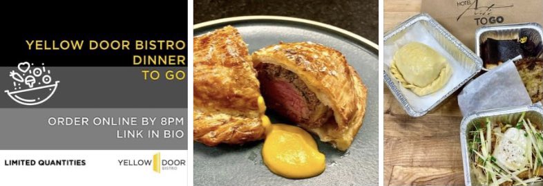 We have some terrific gourmet dinner to go offerings for takeout. 
Roasted Poplar Bluff beets | apple | dill | pickled fennel | sourdough

Beef Tenderloin &amp; Braised Short Rib Wellington | burgundy truffle | foie gras | puff pastry

Burnt Basque Cheesecake  hotel-arts-to-go.squarespace.com/yellow-door-bi…
