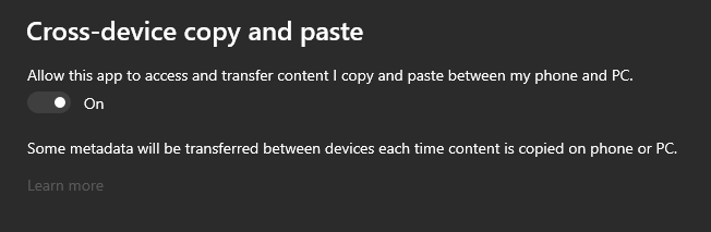 You can also control media from there. For example, I was listening to music and I can: play, pause, skip, go back right from the app. I can also see my battery (which is not super relevant, let's face it). Now, there is also universal copy pasting. Let's say I copy something...
