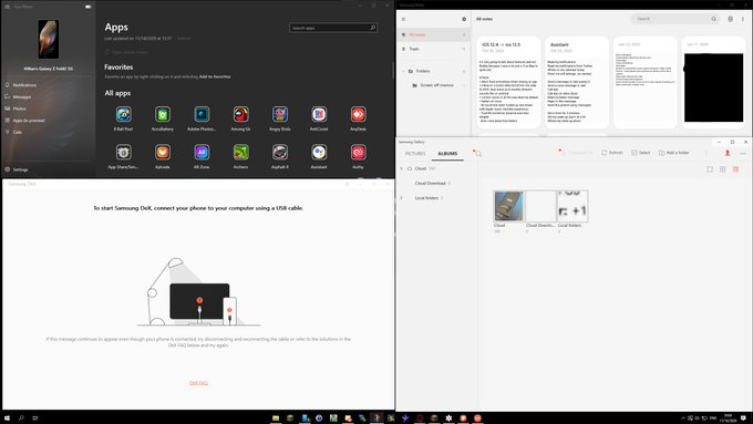 First of all, on windows, you can get apps that are from the microsoft store that are compatible with samsung devices such as Samsung Gallery, Samsung DeX, Samsung Notes and Your Phone;Samsung Gallery is self explanatory, it shows you your pictures and your pictures from...