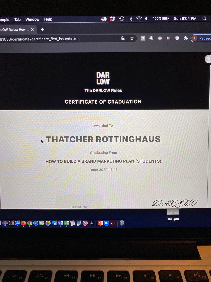 I wanted to thank my #sportbrandclass ,@JeremyDarlow, and our professor @JasonWarrenLee for the awesome opportunity to go through the Darlow Rules. Upon completion, I feel that I have a better understanding of what my personal brand is and how to utilize it.