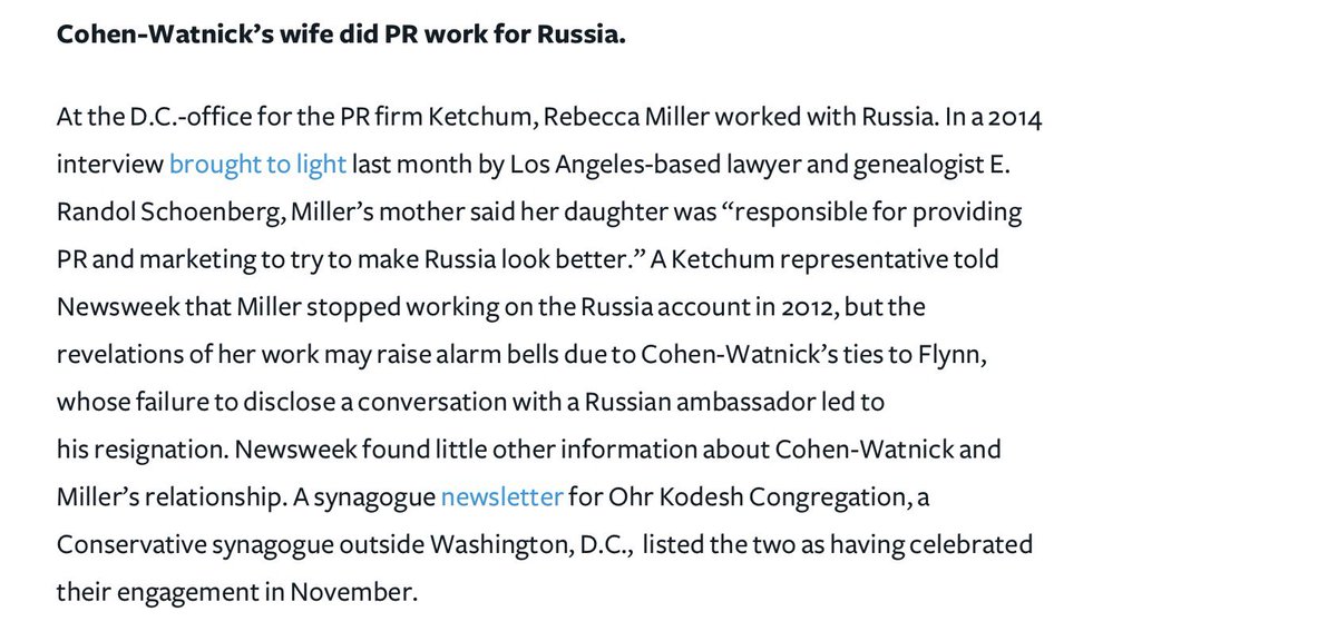 BTW, also turns out his wife did some work for the Russians. No, I mean, cool cool, it’s a job... PROVIDING PR AND MARKETING TO MAKE RUSSIA LOOK BETTER: