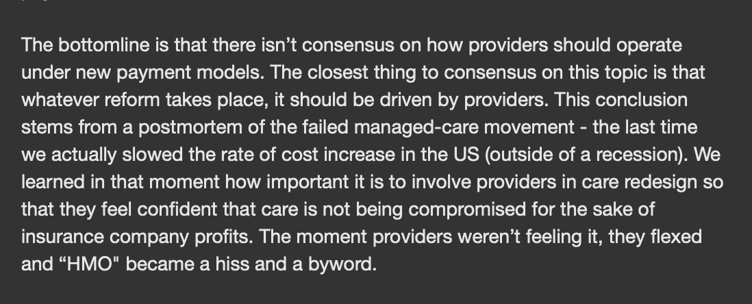SaltLakeTom's tweet photo. Doing some quiet Sunday afternoon writing and I'm proud of how this paragraph turned out:
#APM #VBP #VBC #paymentreform #deliveryreform #healthreform https://t.co/mV83DJJDWG