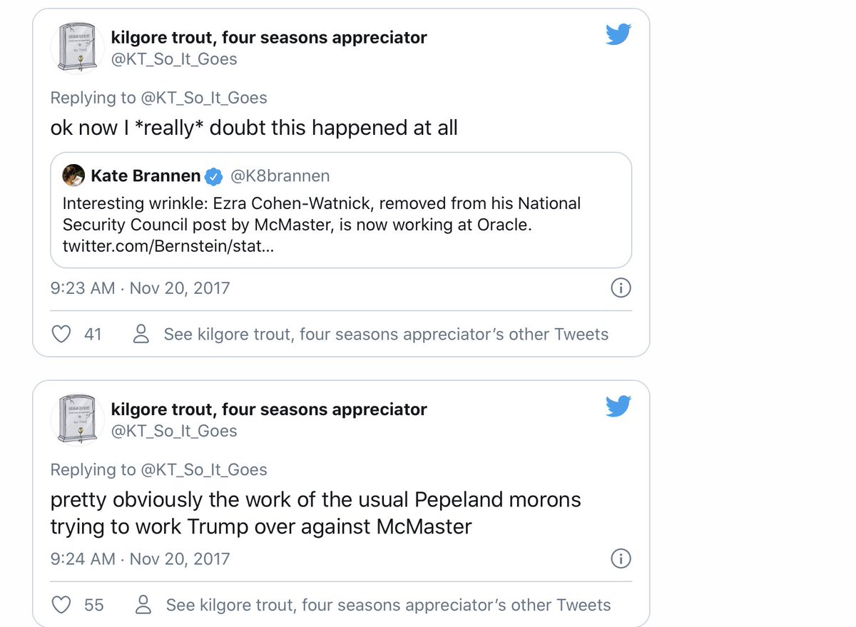 Couple months later, Jack Posobiec ran an op against McMaster, the guy who fired ECW after six months of trying: https://www.mediaite.com/trump/twitter-smells-something-fishy-about-that-mcmaster-trump-idiot-story/