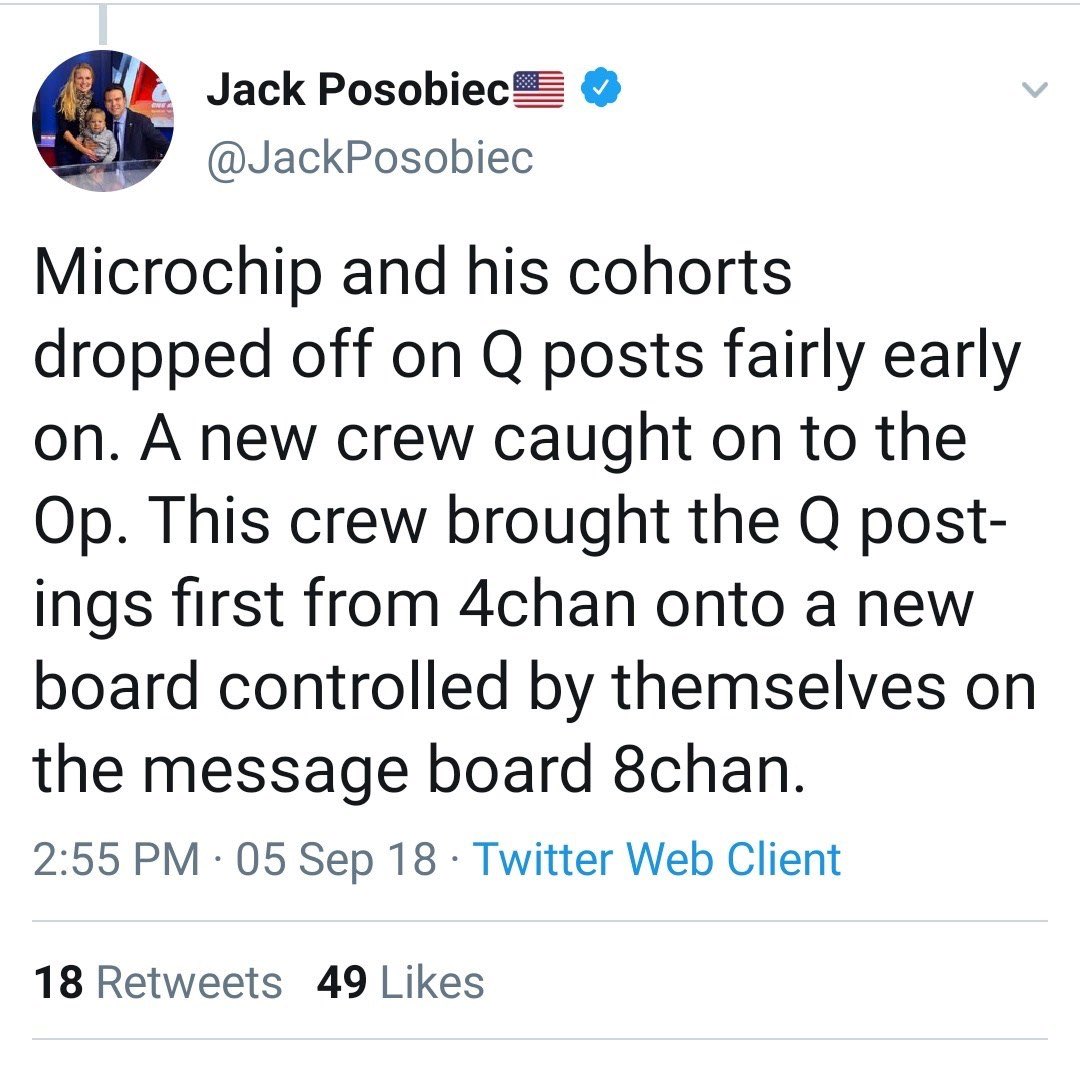 Note Posobiec seems to know Microchip (Doug Stewart and others involved with early QAnon) very well So, if Posobiec knows BOTH Microchip AND Ezra... [foreshadowing]Also,  #JAnon blocked me, but  @tootslilfighter what’s up?