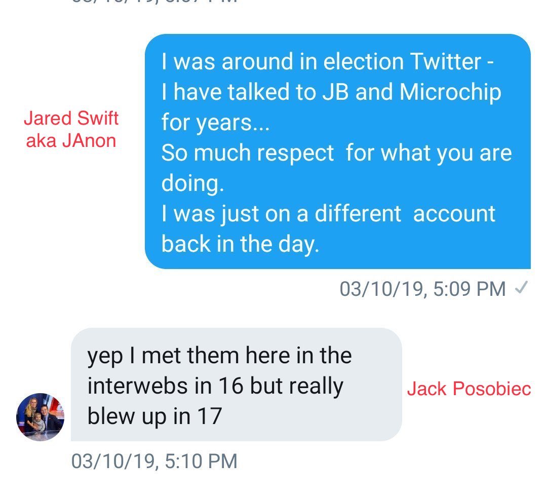 Note Posobiec seems to know Microchip (Doug Stewart and others involved with early QAnon) very well So, if Posobiec knows BOTH Microchip AND Ezra... [foreshadowing]Also,  #JAnon blocked me, but  @tootslilfighter what’s up?