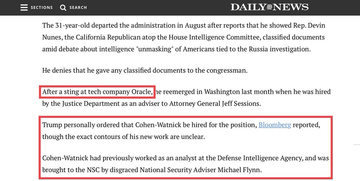 In April 2018, Trump *ordered* that Ezra be put in to advise AG Jeff Sessions on terrorism and intelligence. “The exact contours of his new work are unclear” 