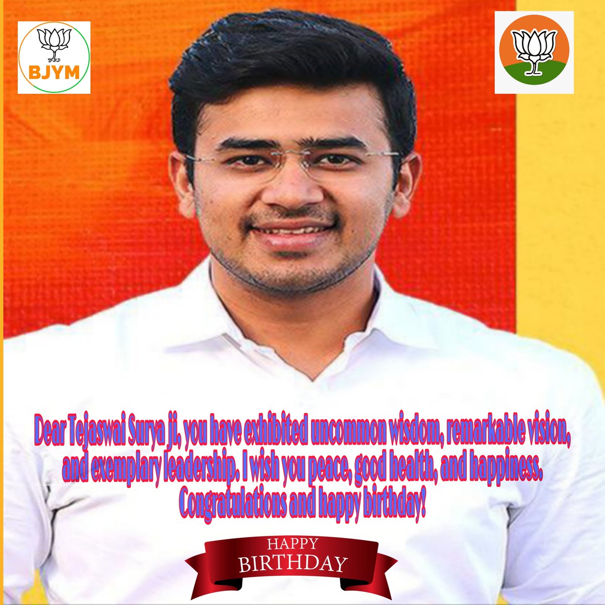 jagatjeebanbjp's tweet photo. Happy birthday and many happy returns of the day dear @Tejasvi_Surya
ji, You are a great role model and an inspiration to me&amp; for many. Enjoy your special day and may your years ahead be filled with good health, strength, and happiness!
#happybirthdayTejasviSurya https://t.co/yYMuPJL57B