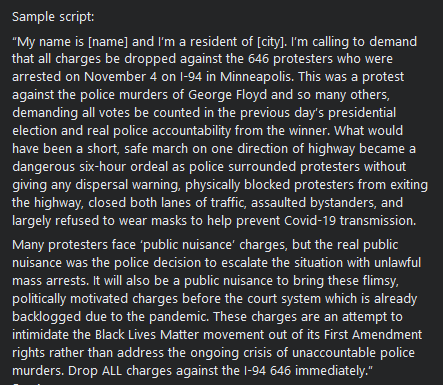 AntiwarMN's tweet photo. CALL-IN: DROP THE CHARGES AGAINST THE 11/4 646

Wednesday &amp; Thursday, call:
@GovTimWalz: (651) 201-3400
@MayorFrey: (612) 673-2100

Facebook event: https://t.co/xU5AKdsvDZ https://t.co/x3HEUXabI8