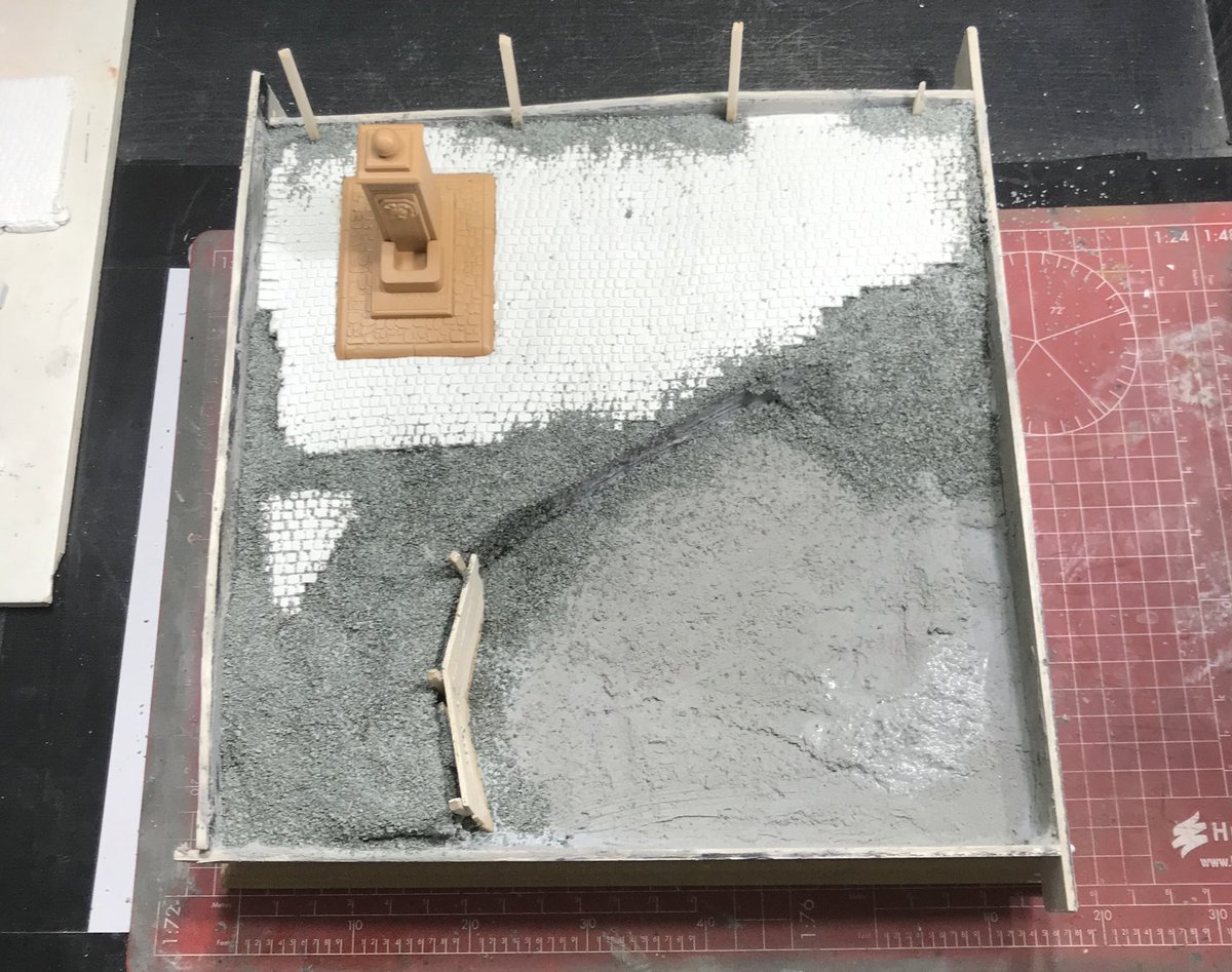 Added first lot of gravel and the fence post in process of making the fences ,tomorrow will build up the areas of rubble and add sandbags etc