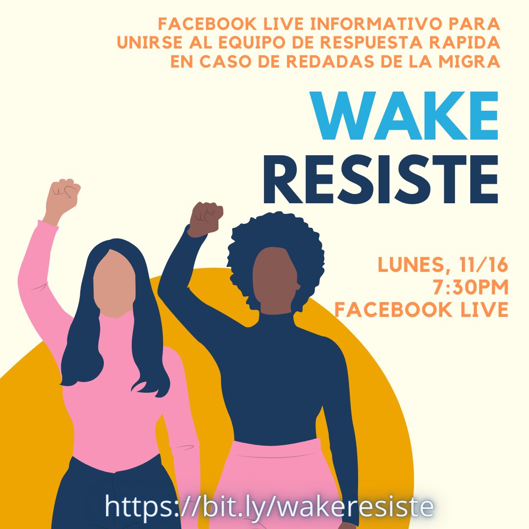 SmashRacism919's tweet photo. Wake Resiste, a local coalition working together to support those impacted by ICE, is having a volunteer drive Monday (11/16) at 7:30pm on Facebook Live. Come learn about volunteering for the Rapid Response Team! https://t.co/TtaAQrF0nX