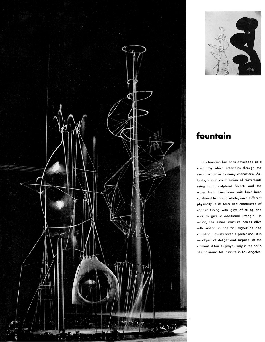 SacMod's tweet image. Happy 100th Birthday to internationally renowned Sacramento artist Wayne Thiebaud! Check out these lesser known kinetic fountain collaborations from the early 50s. Source: Arts &amp;amp; Architecture; Nov. 1952 &amp;amp; Aug. 1953.