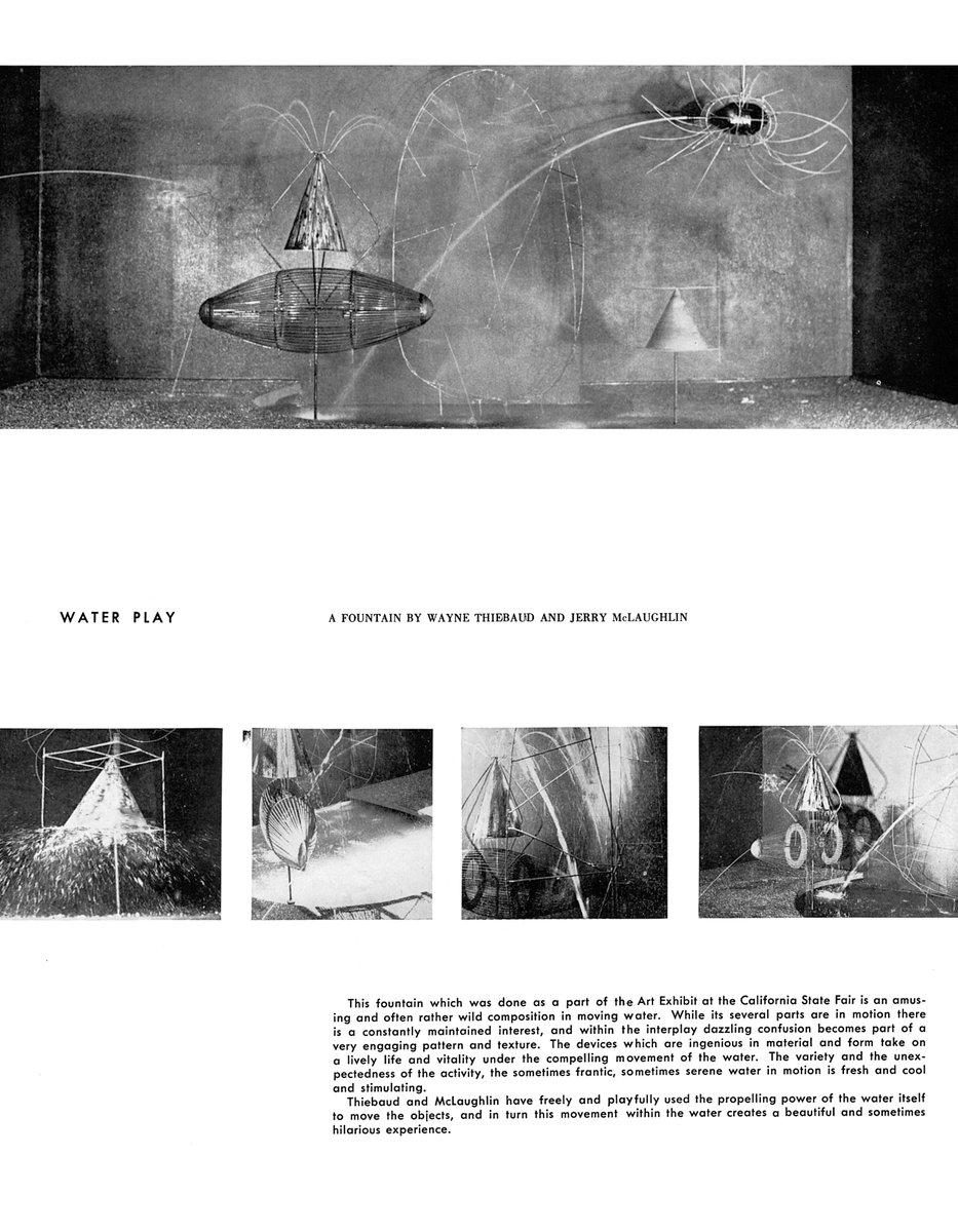 SacMod's tweet image. Happy 100th Birthday to internationally renowned Sacramento artist Wayne Thiebaud! Check out these lesser known kinetic fountain collaborations from the early 50s. Source: Arts &amp;amp; Architecture; Nov. 1952 &amp;amp; Aug. 1953.