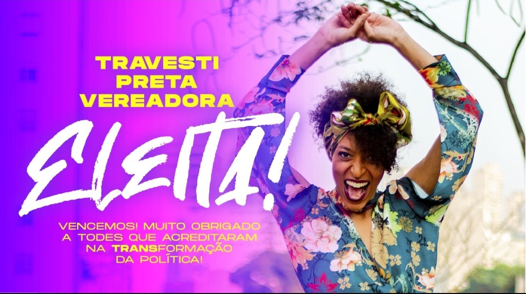 ErikakHilton's tweet photo. VENCEMOS! Com 99% das urnas apuradas já é possível dizer: 

MULHER PRETA E TRANS ELEITA A VEREADORA MAIS VOTADA DA CIDADE! Primeira da história!

A mulher negra mais votada da história da cidade.Feminista, antirracista, LGBT e do PSOL!

COM MAIA DE 50 MIL VOTOS!

OBRIGADA!!!!! https://t.co/cOQoxJfQHl