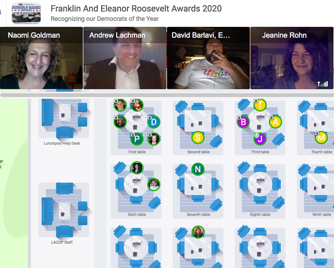 NaomiGoldman14's tweet photo. Virtual networking at the @LAdemocrats Franklin &amp; Eleanor Roosevelt Awards was a cool shade of BLUE thx to @use_remo - it was a great event celebrating outstanding Democrats across LA County &amp; firing up for the work ahead!  #LACDP https://t.co/IeEQinq5ir