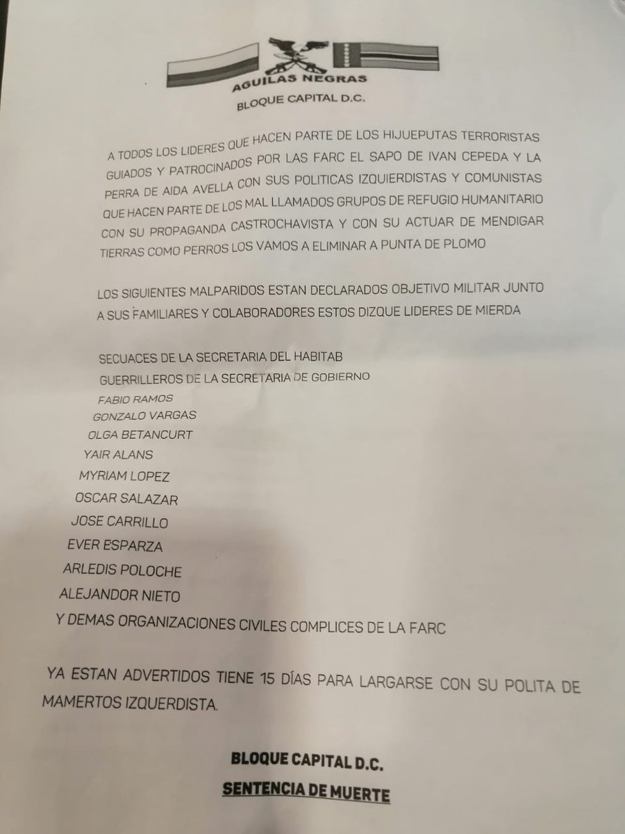 Wiroor29's tweet photo. Nuestra solidaridad frente a las graves amenazas a las más de 1.200 familias que en el mes de septiembre llevaron a cabo una ocupación pacífica en Ciudad Bolivar por el derecho a la vivienda y que llegaron a un acuerdo con la @habitatbogota. Es perentorio brindar garantías! https://t.co/ma8lH3mtCL