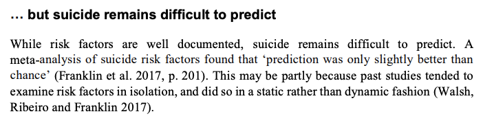 However, like much mental health findings everything is very individual and tentative. With current risk factors being broad measures. /13