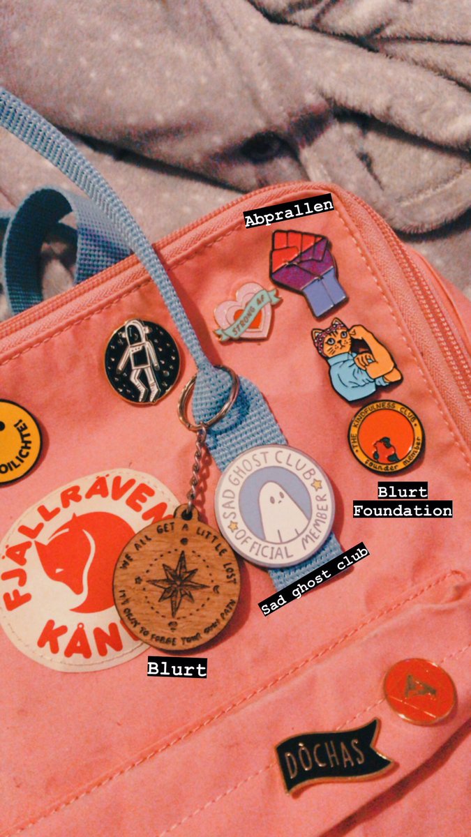 I have a LOT of pins and key rings on my backpack, and instead of taking them all off it made more sense to photograph them in situ. I’ve noted the names of the businesses I got them from next to each pin, hopefully that is clear enough! 
