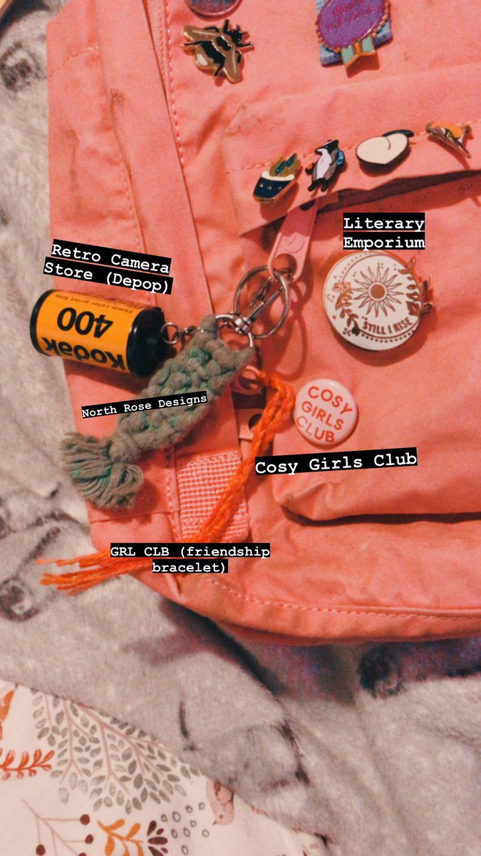 I have a LOT of pins and key rings on my backpack, and instead of taking them all off it made more sense to photograph them in situ. I’ve noted the names of the businesses I got them from next to each pin, hopefully that is clear enough! 