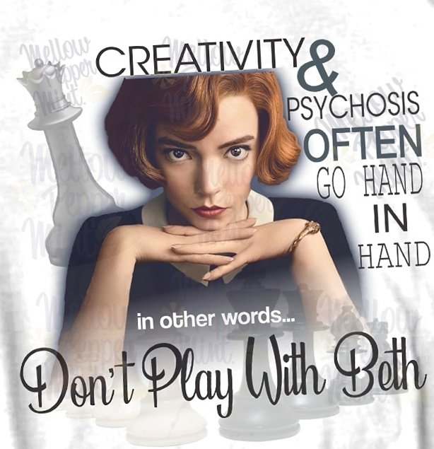 "Creativity & psychosis often go hand in hand." ♟️🖤✔️
https://t.co/8DOyungXX5
#BETHHARMON #QueensGambit #TheQueensGambit #Chess #ChessNotCheckers #iambethharmon #mellowpeppermint #CHECKMATE #dontplaywithbeth #sicilian #righton #icantrememberlove https://t.co/8dc3gLLiTF