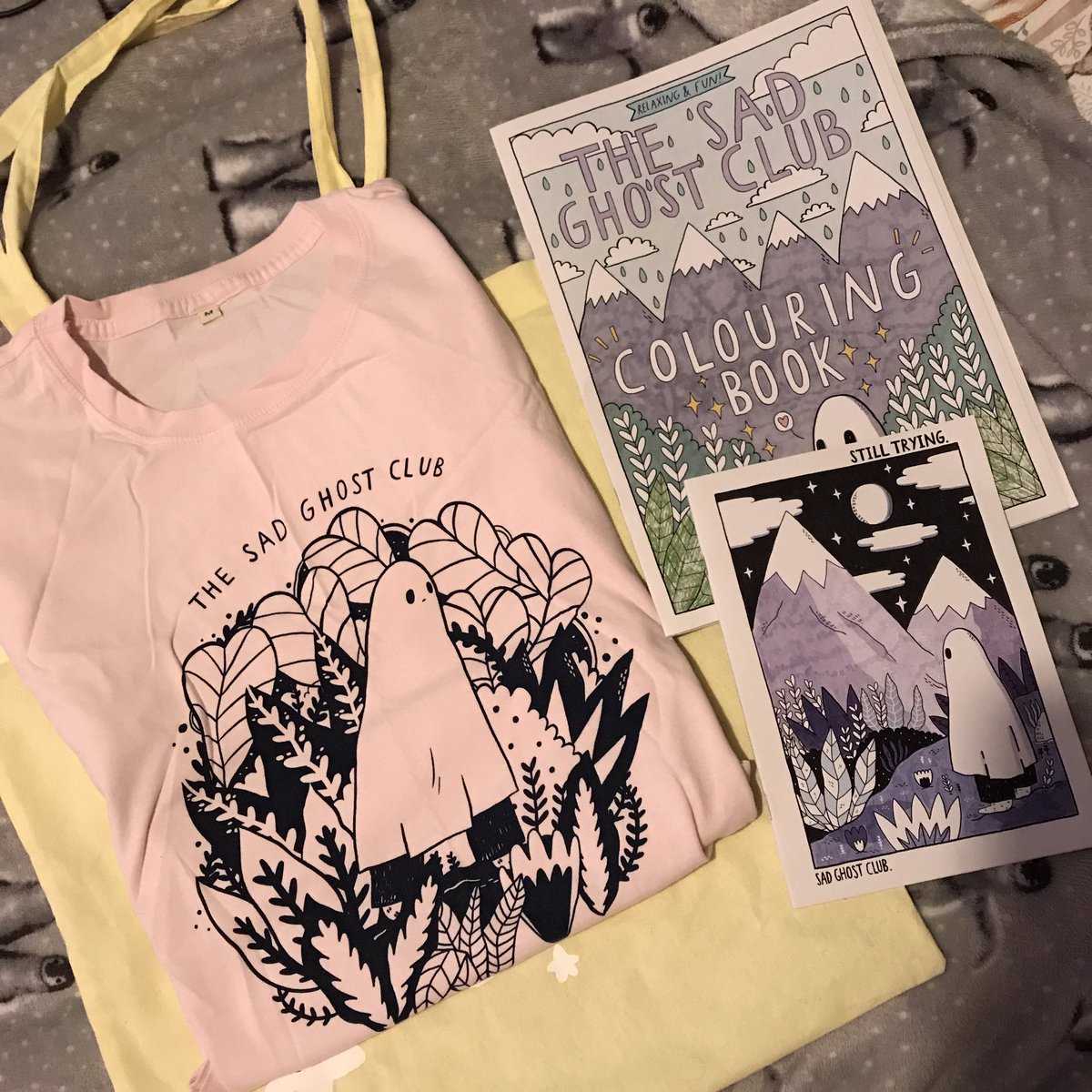 Another definite favourite is  @thesadghostclub - I’ve bought from them a few times and their lovely products always cheer me up! Their colouring book and zines are staples of my Cheer Up Box and I have a pin on my backpack (see above) http://www.thesadghostclub.com 
