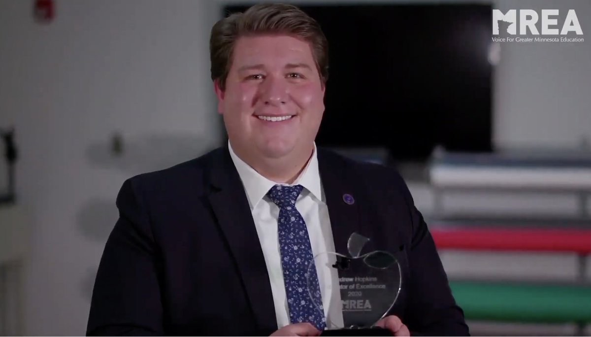 MREAvoice's tweet photo. Congrats to Andrew Hopkins, a geography teacher at @WasecaDistrict, on being a 2020 Educator of Excellence. You go beyond latitude and longitude to inspire your students and give them wonder in this world. #mnruralproud https://t.co/UyuaA10Q64