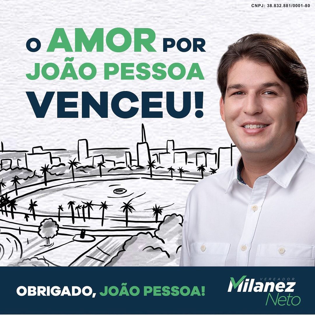 Essa vitória não é só minha, mas de cada um que em seu coração desejou que João Pessoa continuasse no caminho certo.Agradeço a Deus pelas bênçãos alcançadas nesta semana maravilhosa, à minha família, e a todos que me deram a confiança do seu voto.
O amor por João Pessoa venceu!